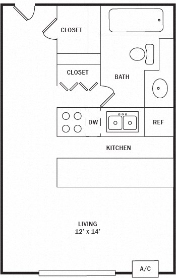 Studio   1  Bath   360 Sq. Ft. | Minnow Floor Plan at Medicine Lake Apartments, Plymouth, MN